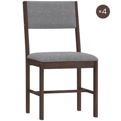 Set of 4 Walnut Rubberwood Dining Chairs, Gray Linen Upholstered Kitchen Chairs with H-Support Frame