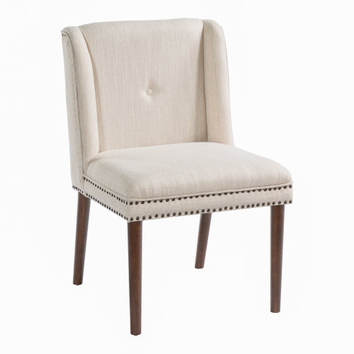 2-Piece Light Luxury Rivet Dining Chairs, Rubber Wood Legs & Fabric Cushion