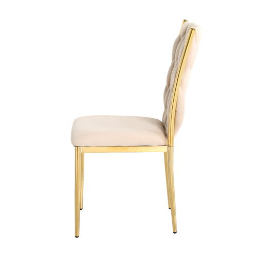 Velvet Upholstered Dining Chairs with Metal Legs, Set of 2, Beige