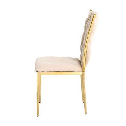 Velvet Upholstered Dining Chairs with Metal Legs, Set of 2, Beige