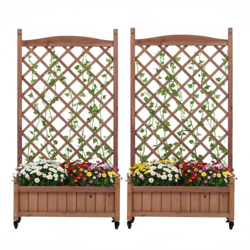 Raised Garden Bed with Trellis 2 Pack, Outdoor Wooden Planter Box Plant Stand with Climbing Racks