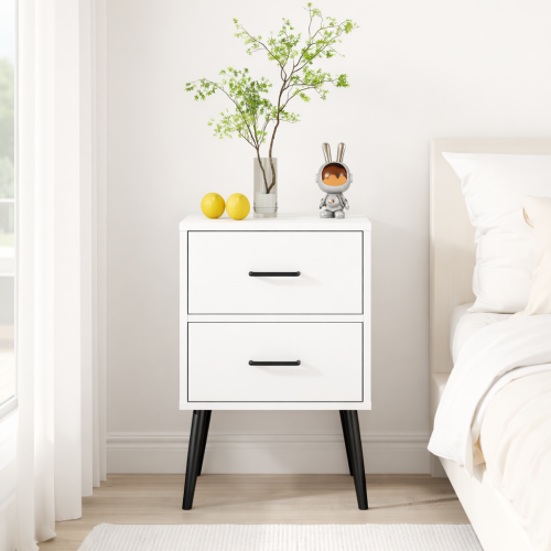 2-Drawer Nightstand with Metal Legs and Metal Handles, Modern White Bedside Table, Small End Table for Bedroom, Living Room or Apartment