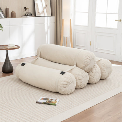 Adjustable Corduroy Lazy Floor Sofa with 5 Cylindrical Pillows Multi-Person Leisure Chair for Living-Room Bedroom