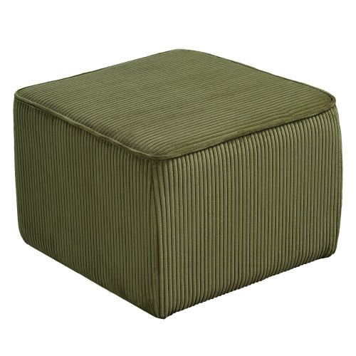 Square Corduroy Ottoman with Foam Padding, Olive Green