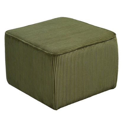 Square Corduroy Ottoman with Foam Padding, Olive Green