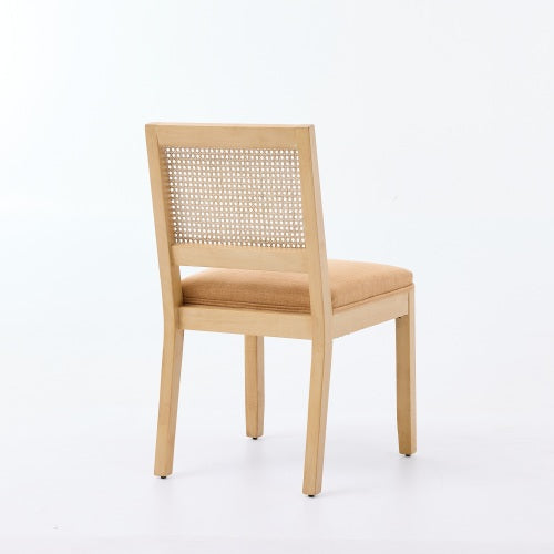 Set of 2 Tan Mid-Century Farmhouse Cane Rattan Dining Chairs, S-Spring Dual Rebound Cushion Solid Hardwood Side Chairs
