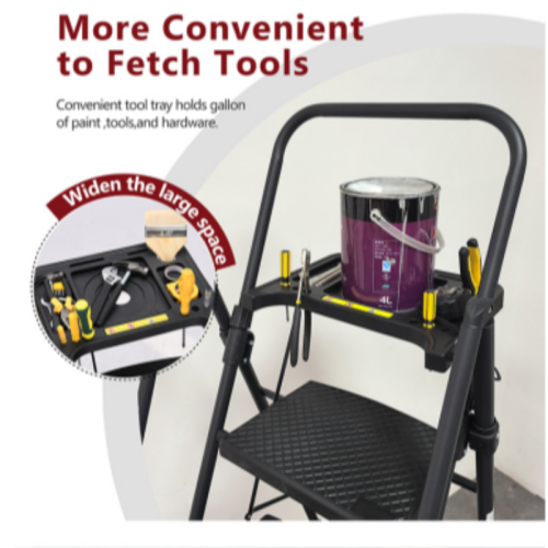 4 Step Ladder, Folding Step Stool with Non-Slip Wide Pedals, Soft Handle