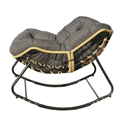 Larger Outdoor Rocking Chair, Patio Egg Rocking Chair, Indoor Papasan Chair, Rattan Wicker Lounge Chair, Modern Royal Chair for Bedroom, Living Room, Porch, Garden,Lawn-Dark Grey
