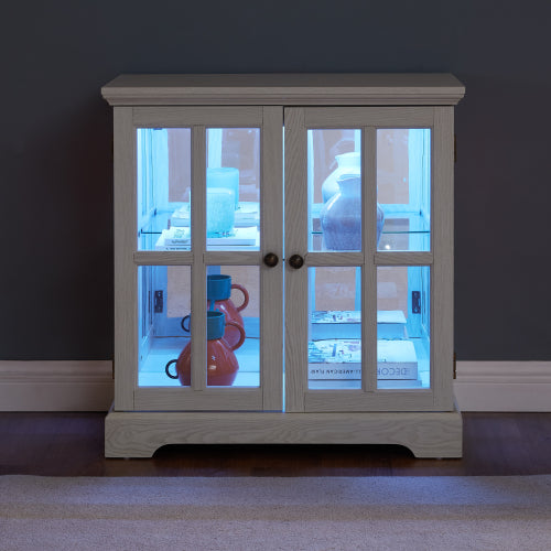 White Retro 7-Color Bluetooth LED Lattice Glass Display Cabinet