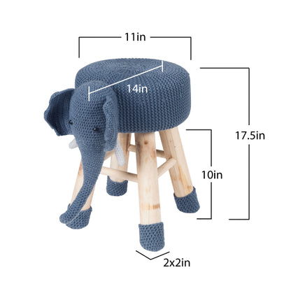 Elephant Ottoman Stool Cute Animal Foot Stool Kids Seat with Solid Wood Legs