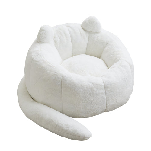 White Cat-Shaped Adult Bean Bag Sofa,High-Density Foam,No Assembly