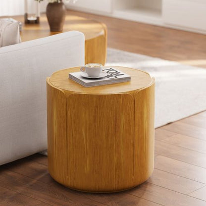 19.29"H Round Outdoor Indoor Side Table, Modern Wood Grain Patio Garden Stool, Sturdy MGO (Magnesium Oxide) Waterproof, No-Assembly Table for Patio, Garden, Backyard, Living Room (Wood Color)