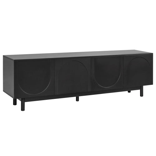 Modern 78 Inch TV Stand with Arch Cabinets Black Media Console