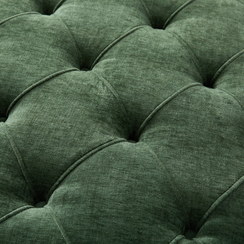 Green Round Chenille Tufted Ottoman, 32 Inch Button Tuft Footrest with L-Shaped Rubberwood Legs, 250 LBS Capacity