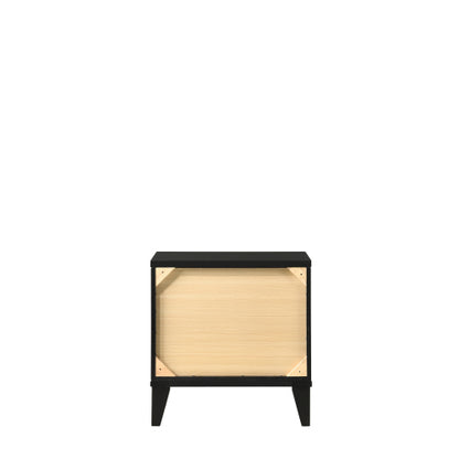Black Nightstand with 2 Drawers & Wooden Tapered Legs