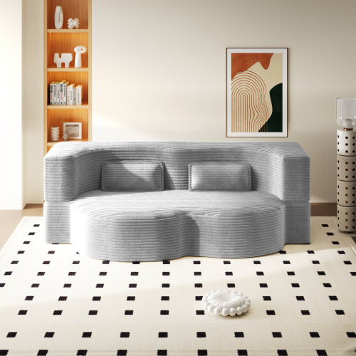 Light-Grey Twin-Size Corduroy Convertible Floor Sofa-Bed,2 Pillows