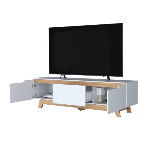 71.1 Inch White Two-Door Particleboard Entertainment Center with Single Drawer TV Stand