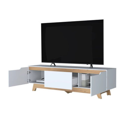 71.1 Inch White Two-Door Particleboard Entertainment Center with Single Drawer TV Stand