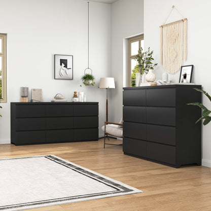 9 Drawer Dresser with No Handle Design, Modern Black Matte Wood Dresser for Bedroom, Storage Chest of Drawers for Living Room, Hallway, Entryway