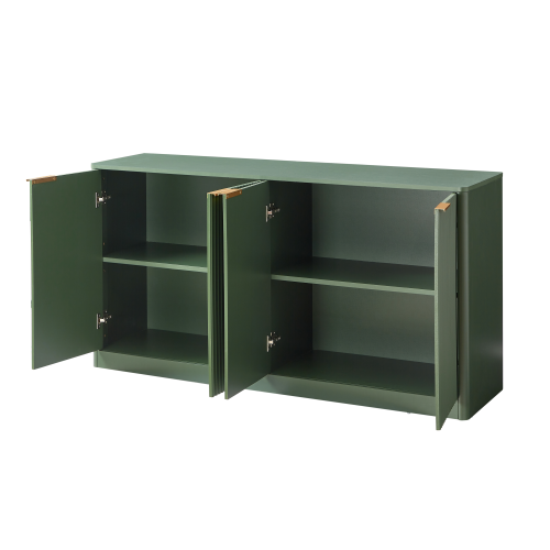 59 Inch Green Wavy Curved Sideboard 4-Door Large Load-Bearing MDF Storage Cabinet Multi-Purpose Household Console Cabinet