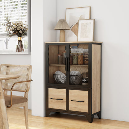 Black Metal Storage Cabinet with 4 Iron Doors