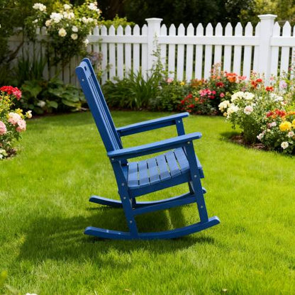 Rocking chair navy blue color, suitable for all seasons: Outdoor lounge chair, made of sturdy HIPS material