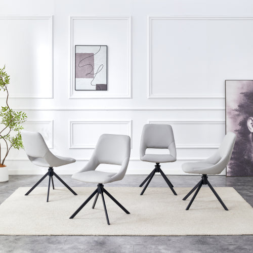 Swivel PU Leather Dining Chairs with Auto-Return, Set of 4, Light Gray