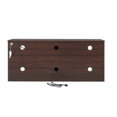 58 Inch Black Electric Fireplace TV Cabinet Bluetooth APP Controlled RGB LED Light Media Stand with Charging Ports for 62 Inch TV