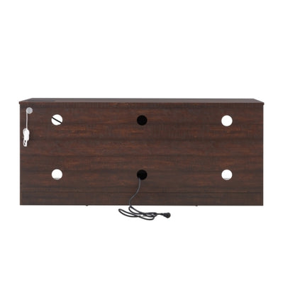 58 Inch Black Electric Fireplace TV Cabinet Bluetooth APP Controlled RGB LED Light Media Stand with Charging Ports for 62 Inch TV