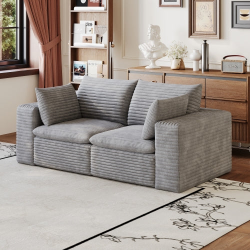 71 inch  Grey Corduroy Cloud Sofa,Double-Layer,Removable Cushion,No-Assembly DIY Modular