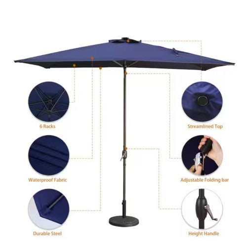6.5 x 10 ft Navy Blue Rectangular Patio Umbrella with Crank, Tilt, Polyester UV-Resistant Canopy for Pool, Backyard & Patio (Without base)