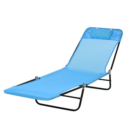 Outsunny Folding Chaise Lounge Chair, Pool Sun Tanning Chair, Outdoor Lounge Chair with Reclining Back, Breathable Mesh Seat, Headrest for Beach, Yard, Patio, Blue
