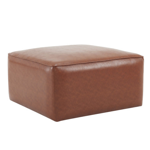 29.5 inch Square Brown PU Leather Ottoman, Modular Upholstered Foot Stool with Pocket Coil Spring & Wood Frame