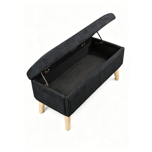 32 inch Corduroy Storage Ottoman Bench with Flip Top & Wood Legs