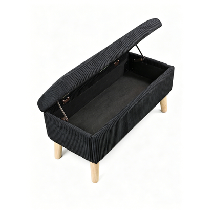32 inch Corduroy Storage Ottoman Bench with Flip Top & Wood Legs