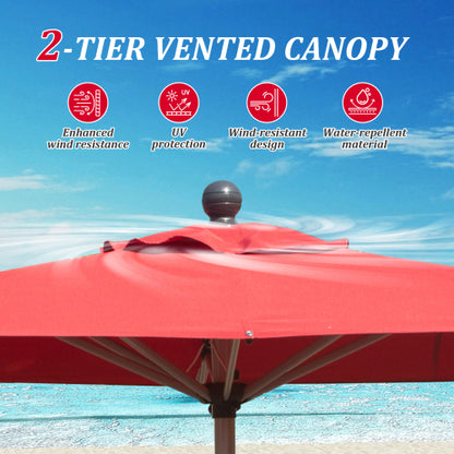 Rectangle Patio Umbrella with Crank Lift and Tilt Function, Brick Red (Base not included)
