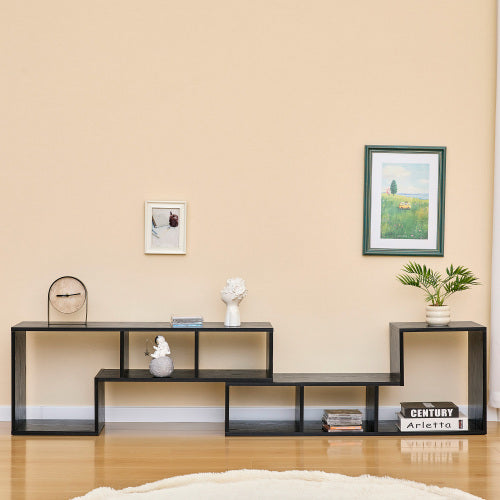 Expandable Modular Black Wood Grain MDF TV Stand Free Combination Open Storage Entertainment Center