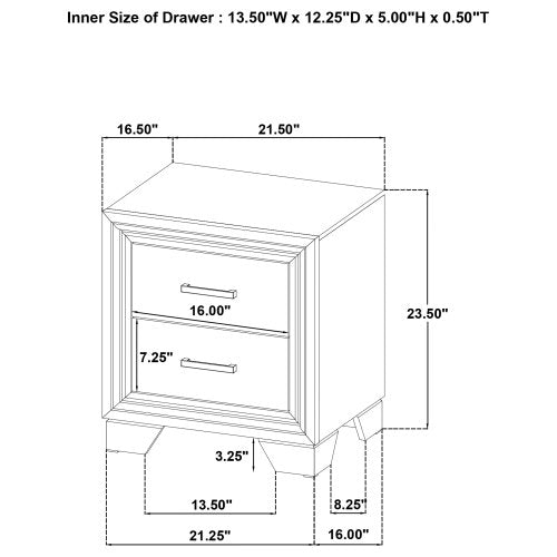 Brown Oak 2-Drawer Transitional Nightstand, Engineered Wood