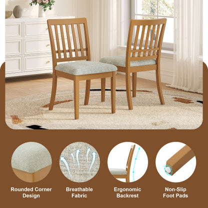 2-Piece Modern Dining Chairs Set of 2, Curved Wood Backrest with Gray Fabric Seat, Rubber Wood and LVL Frame, Light Brown Finish