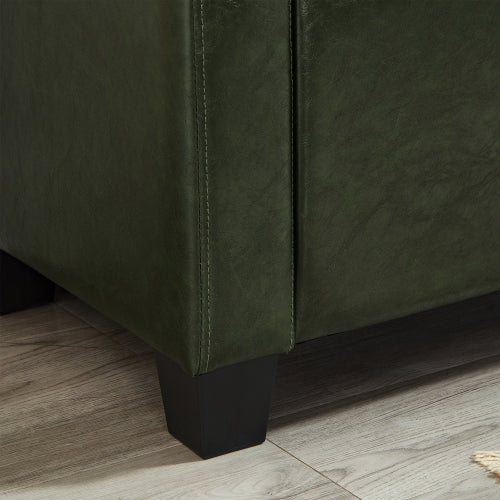 48'' Storage Ottoman Bench Tufted Faux Leather Upholstered Bench Dark Green