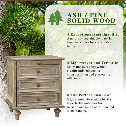 Farmhouse Nightstands with 4 Drawer,Wood Storage End Table with Hidden Pull-Out Shelf, Large Side Table with 4 Solid Wood Feet and Metal Handle,Easy Assembly,Natural