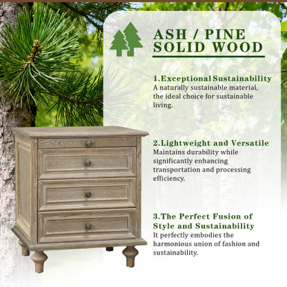 Farmhouse Nightstands with 4 Drawer,Wood Storage End Table with Hidden Pull-Out Shelf, Large Side Table with 4 Solid Wood Feet and Metal Handle,Easy Assembly,Natural