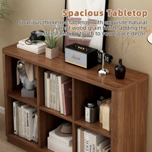 40 Inch Wide 6-Cube Curved Edge Low Horizontal Farmhouse Bookcase