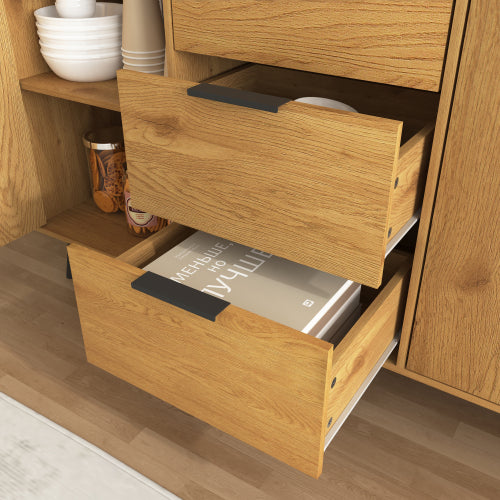 Natural Wood Sideboard Buffet Cabinet with 3 Drawers