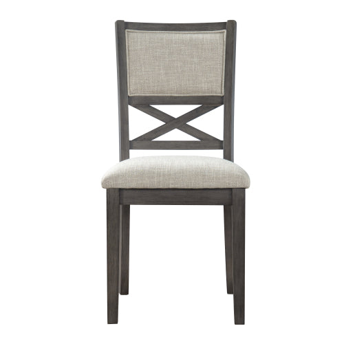 Set of 4 Farmhouse Cross Back Dining Chairs, Rubberwood Frame, 3.27 inch  Foam Seat, Dark Gray Frame + Beige Cushion,250lbs
