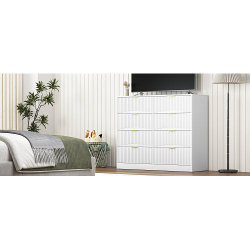 Modern 8 Drawers Dresser Chests for Bedroom,47.2" Wide Wood Chest of Drawers with Gold Metal Handle,Drawer Organizer for Bedroom,Living Room,Hallway and Entryway,White