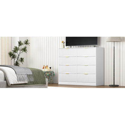 Modern 8 Drawers Dresser Chests for Bedroom,47.2" Wide Wood Chest of Drawers with Gold Metal Handle,Drawer Organizer for Bedroom,Living Room,Hallway and Entryway,White