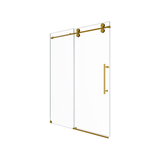 56"-60"W x 72"H Frameless Single Sliding Shower Door – 5/16" (8mm) Clear Tempered Glass, Bypass Design with Brushed Gold Finish