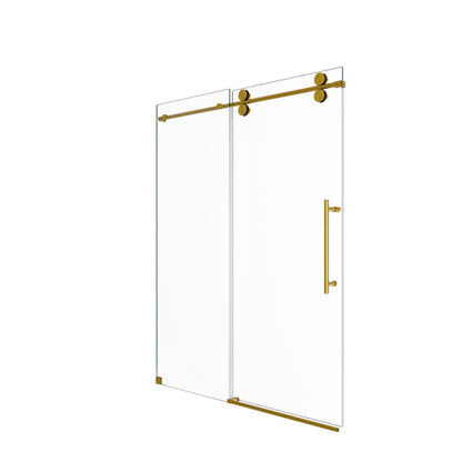56"-60"W x 72"H Frameless Single Sliding Shower Door – 5/16" (8mm) Clear Tempered Glass, Bypass Design with Brushed Gold Finish