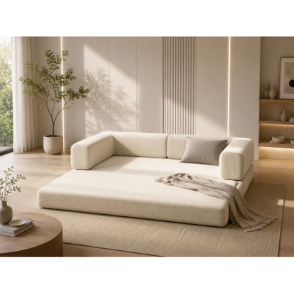 Multi-Purpose Convertible Fine-Striped Corduroy 2-Seater Sofa Bed, Wide-Body Pure Sponge Compression Sofa
